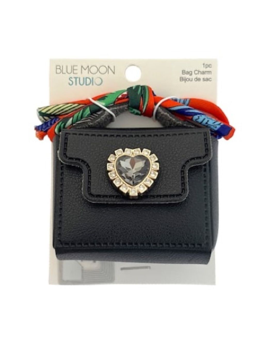New Blue Moon Studio Black Mini Bag Charm with Rhinestone Heart